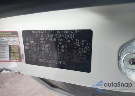 2022 Kia Niro Ex Premium z USA, uszkodzony, nr VIN KNDCE3LC2N5529370